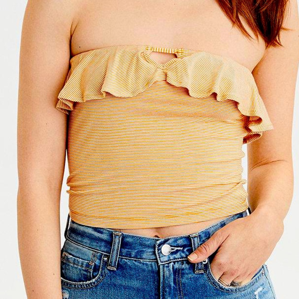 American Eagle Yellow Stripe Ruffle Tube Top